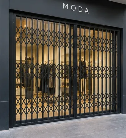 Reja extensible cerrada en escaparate de comercio